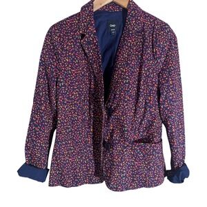 Gap Floral Print Blazer Jacket Womens Size 4 Navy Blue‎ Red Orange Career